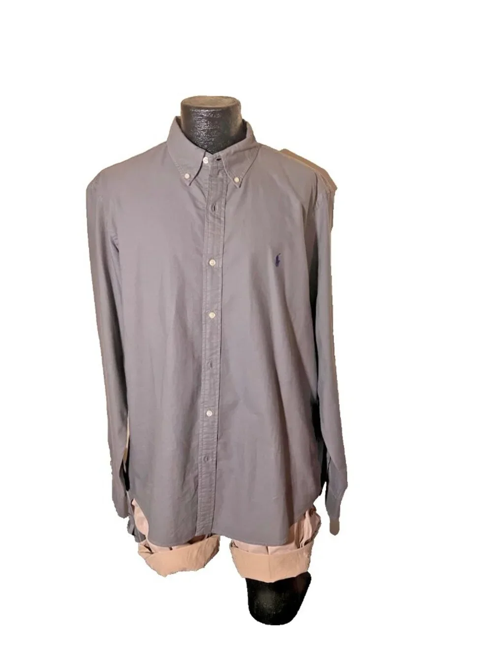 Polo Ralph Lauren Mens XL Grey Solid Long Sleeve Button Down Oxford Shirt Blue P